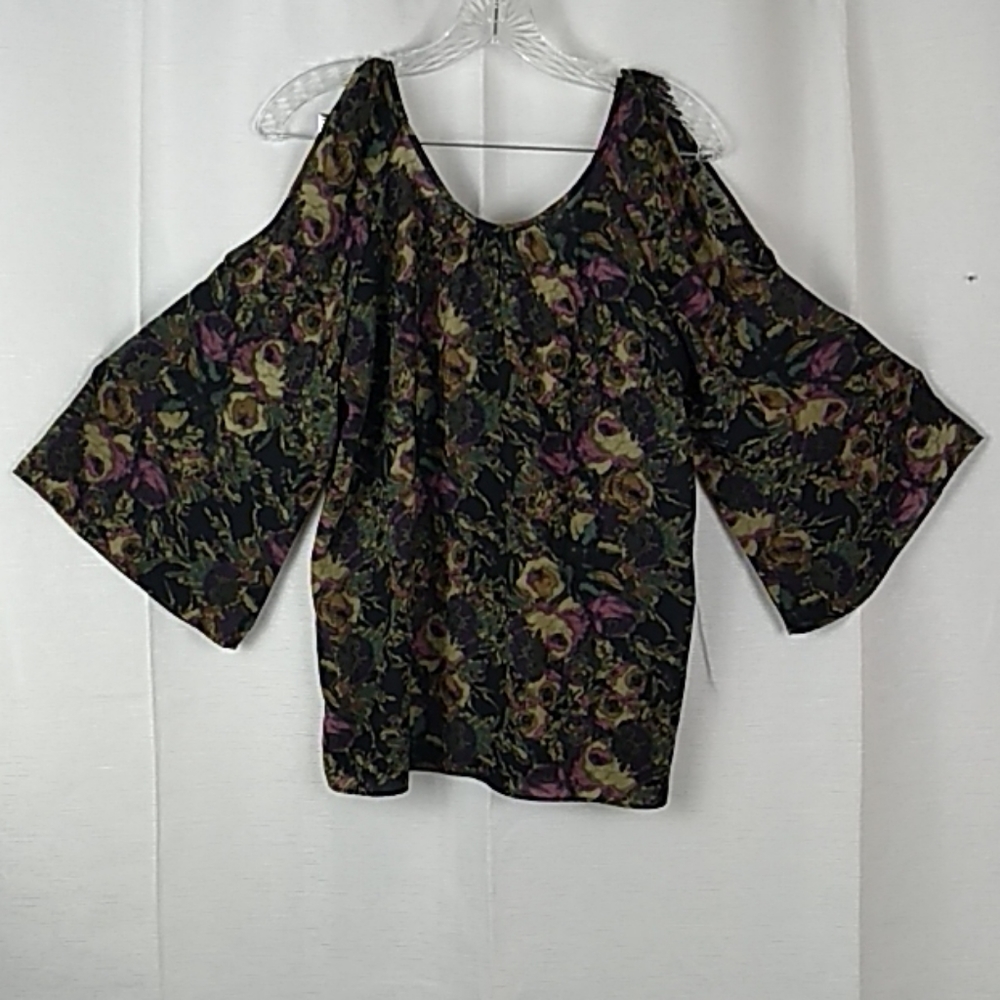 Nine West floral cold shoulder 3/4 sleeve top sz S
